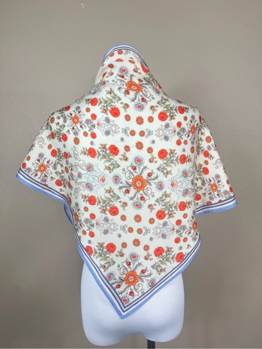 La Seine 100% Silk Triangle Floral Scarf in Blue white made in Italy